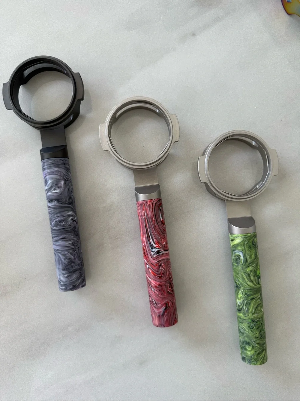 58mm Swirled Resin Handle Portafilter Holder - Red, Green, Gray